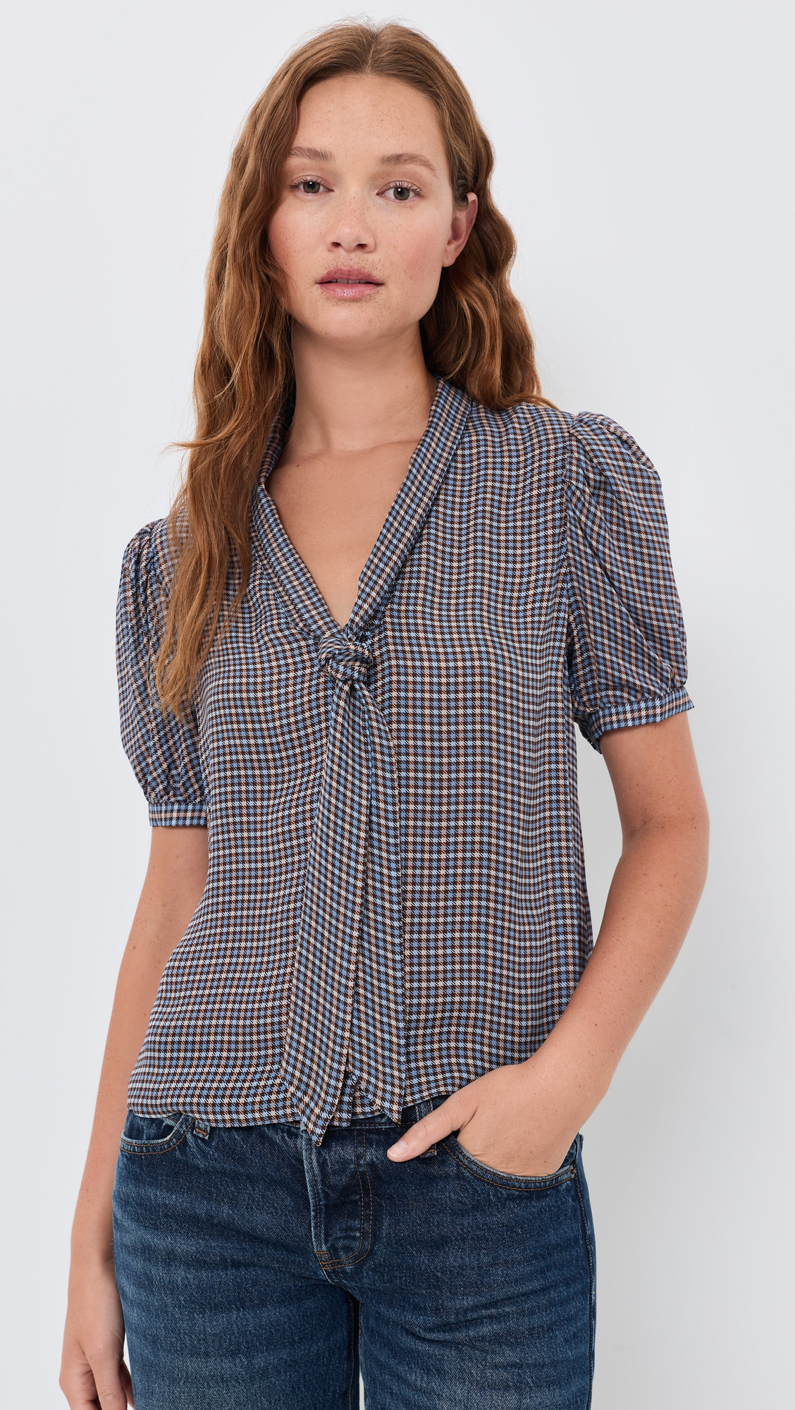 FRAME The Sonnet Silk Blouse Chestnut Multi Plaid XS | Shopbop
