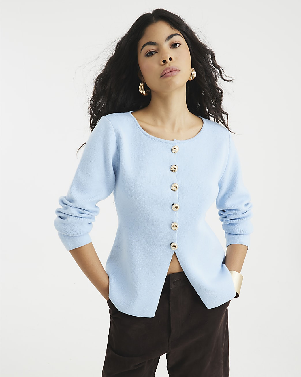 Blue Knit Button Cardigan | River Island UK & IE