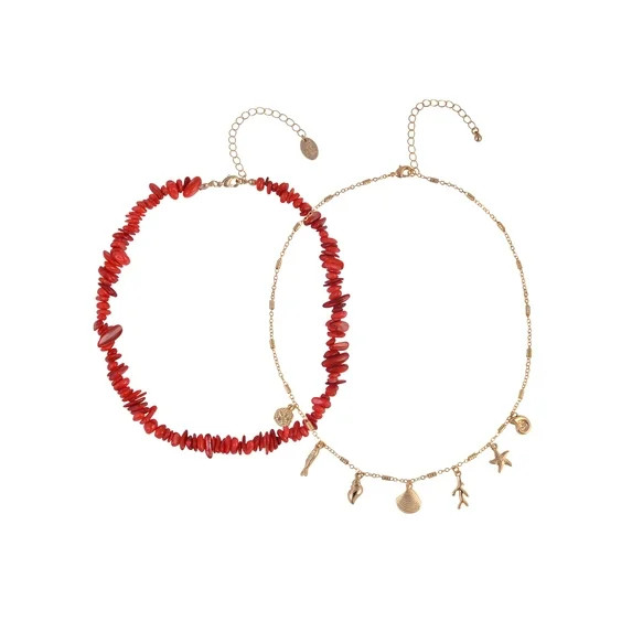 Time and Tru Goldtone Shells and Sealife Charms Layered Necklace | Walmart (US)