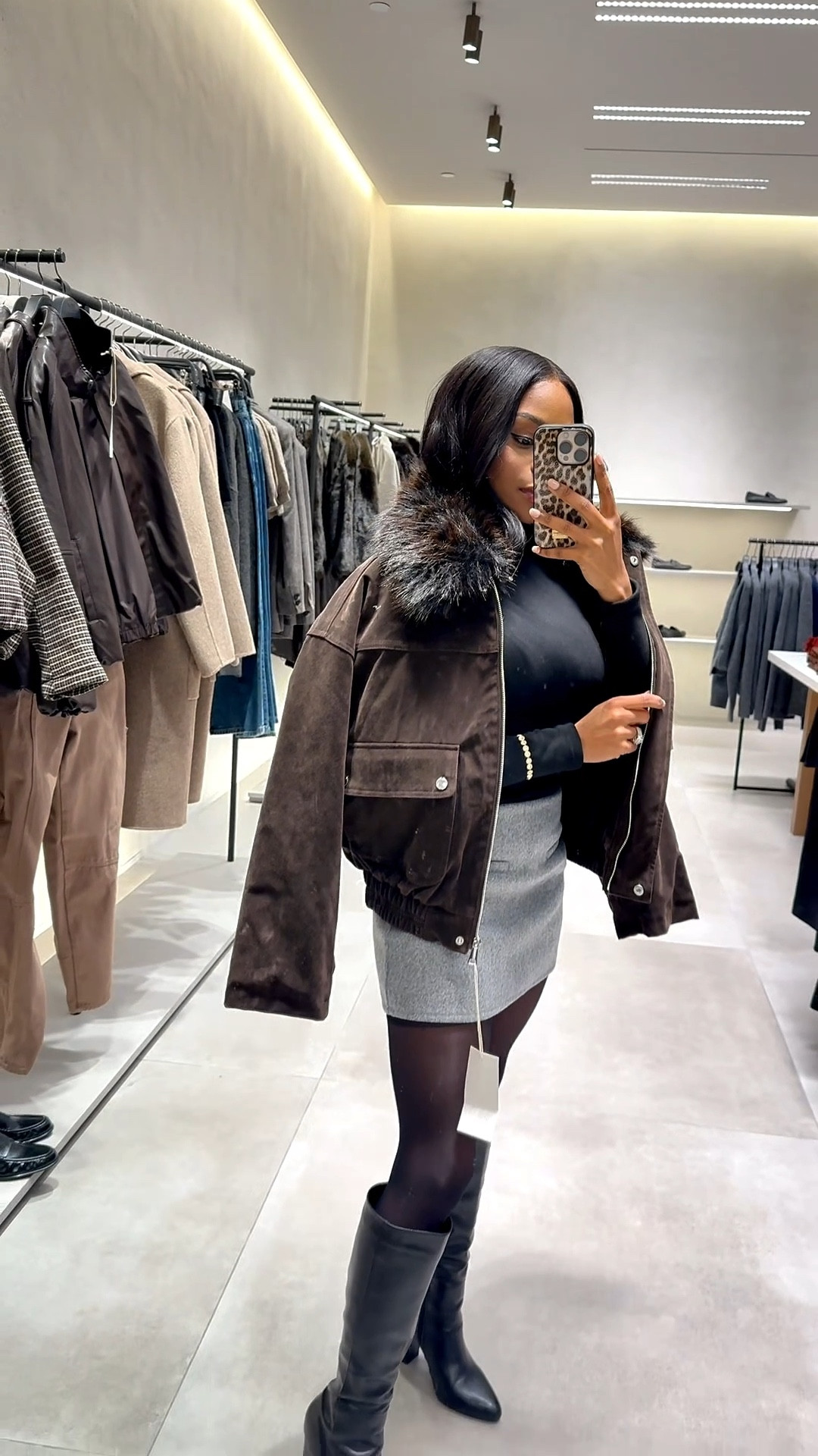 Zara brown suede and fur collar jacket 🧸. Shein top and skirt 🖤

#LTKSeasonal #LTKootd