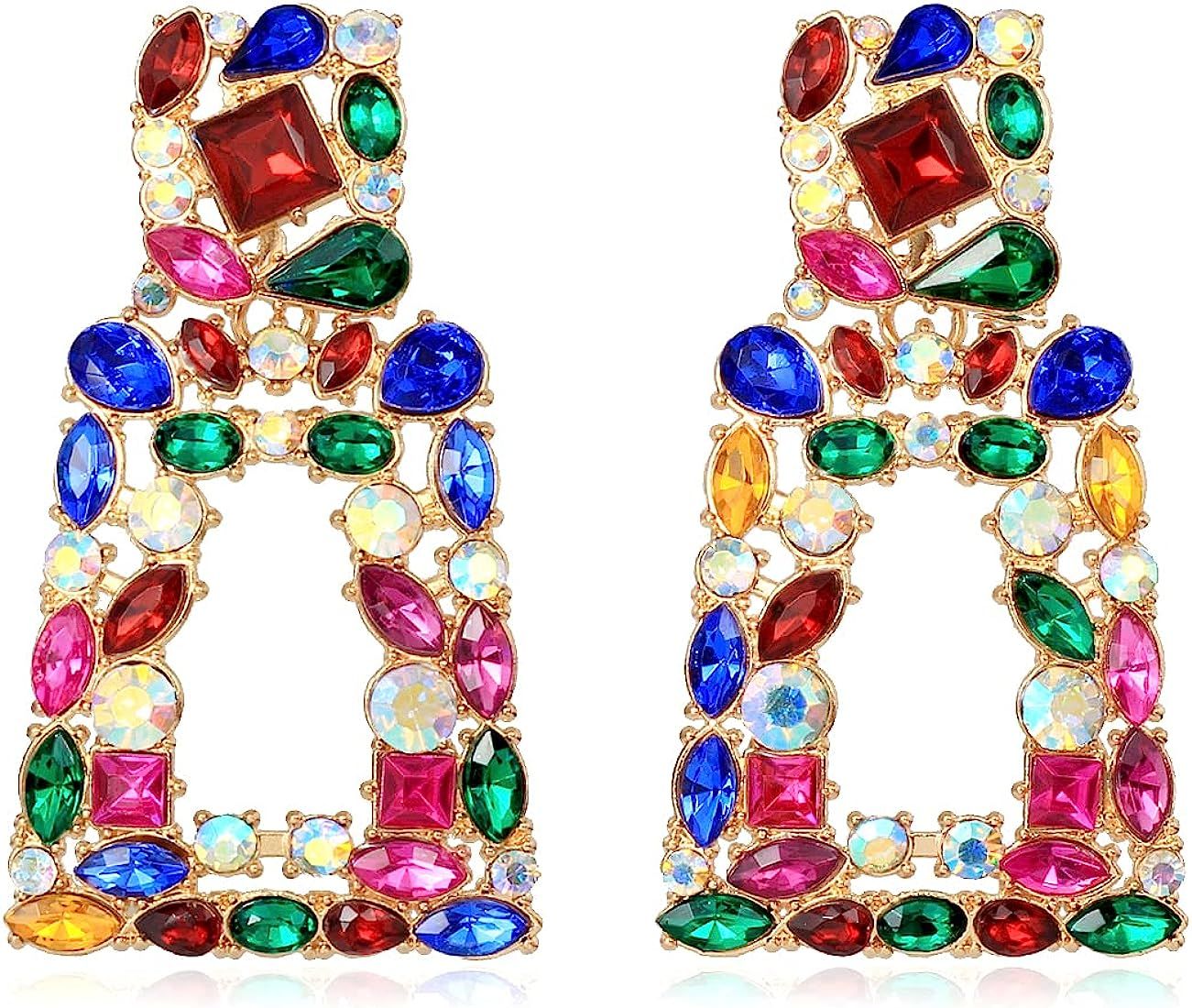 Rhinestone Rectangle Dangle Earrings for Women Sparkly Crystal Geometric Drop Statement Earrings ... | Amazon (US)