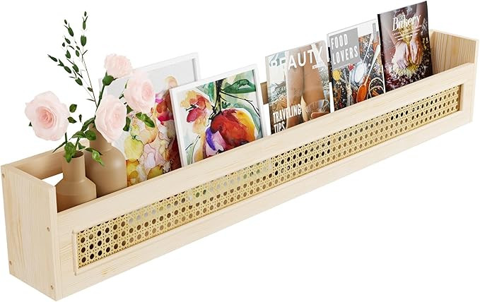 Wood and Rattan Wall Shelf, U-shaped 36’’ Nursery Floating Shelves for Wall Storage, Natural ... | Amazon (US)