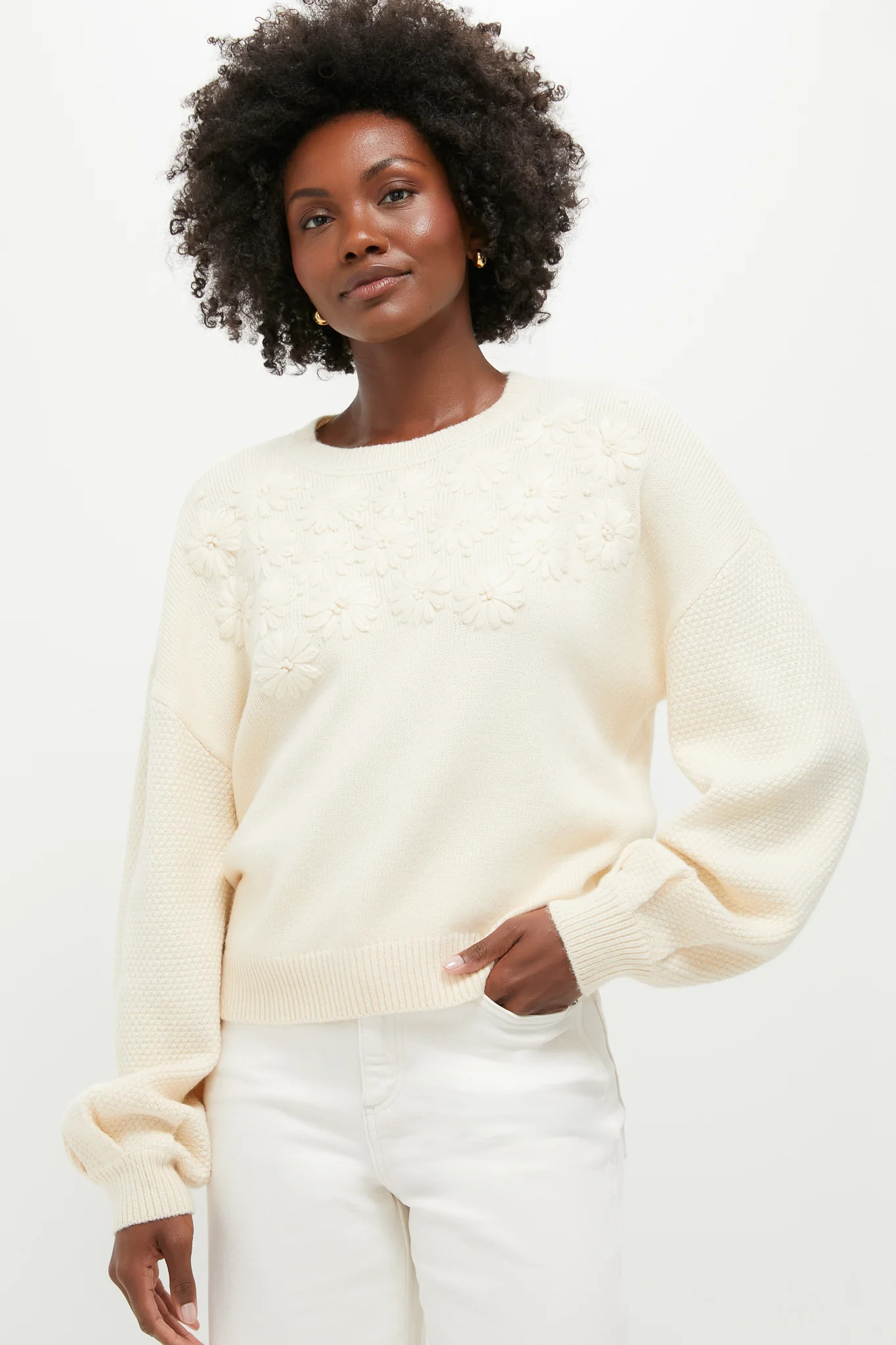 Cream Embroidered Floral Francine Sweater | Tuckernuck (US)