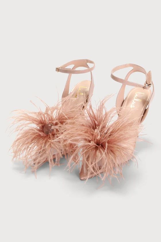 Harlee Light Nude Patent Feather High Heel Sandals | Lulus (US)