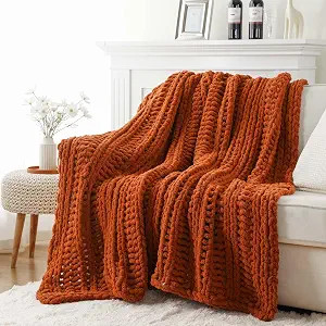 BATTILO Rust Throw Blanket for Couch, Fall Decor, 50"x60", Chunky | Decorative Fall Throw Blanket... | Amazon (US)