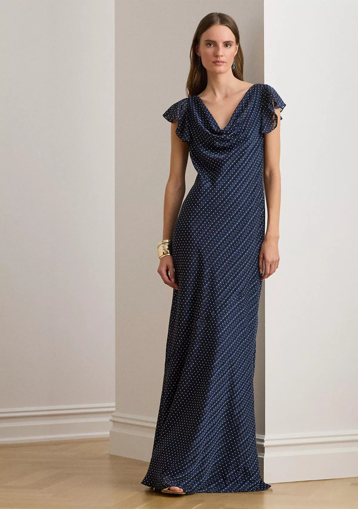 Lauren Ralph LaurenWomen's Polka-Dot Burn-Out Satin Cowl Neck Gown | Belk