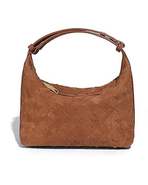Luxurious Suede Hobo Bag - Women's Woven Leather Shoulder Bag with Spacious Interior | Amazon (US)