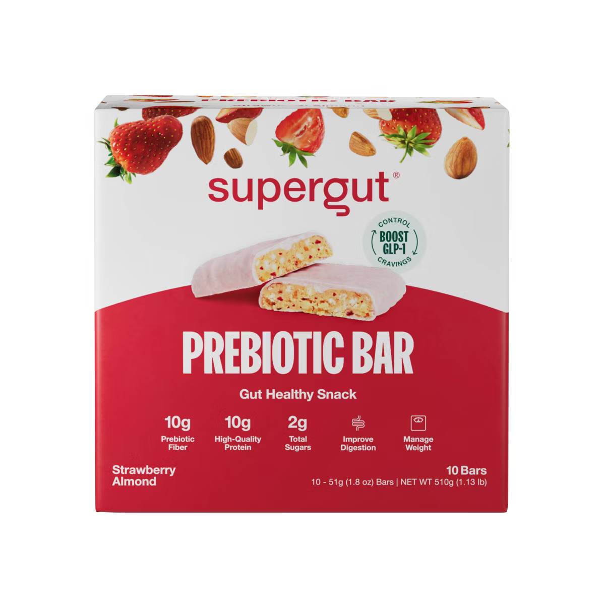 Supergut Prebiotic Bars for GLP-1 Craving Control & Digestive Health - Strawberry Almond - 10ct | Target