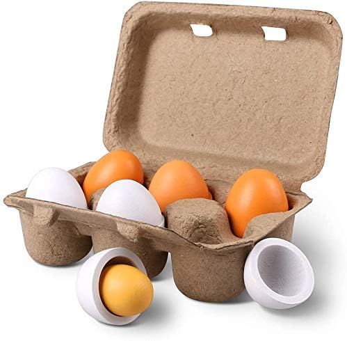 StillCool 6pcs Wooden Easter Eggs Yolk Pretend Children Play Kitchen Game Food Kids Toy | Amazon (US)