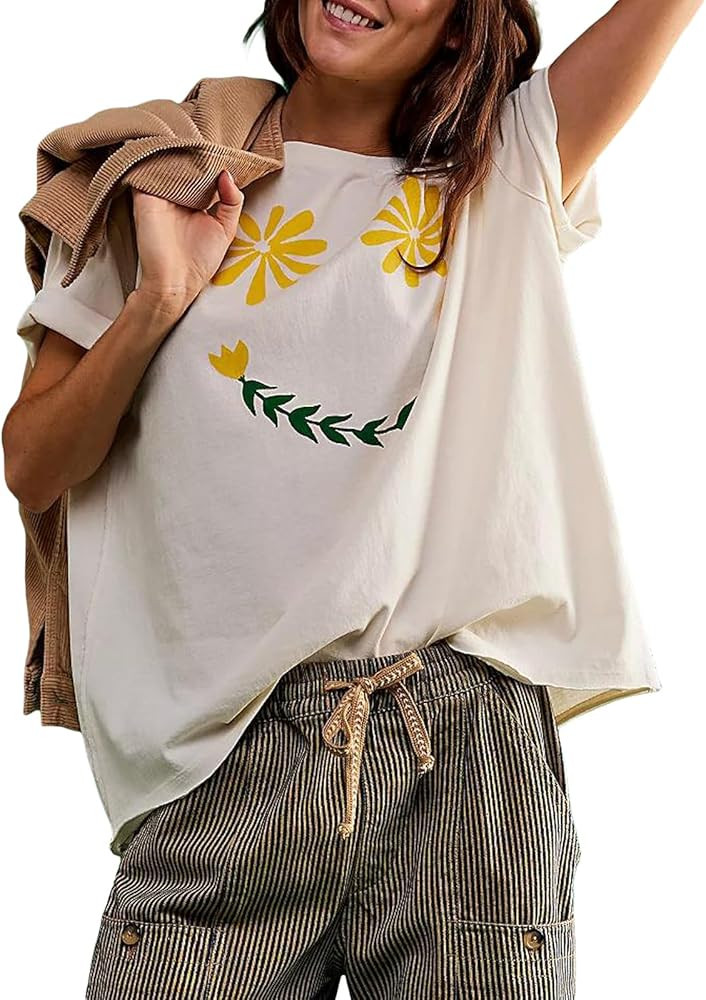 Oversized Graphic Tee Tops for Women Y2K Cute Print Short Sleeve Loose Tshirts Casual Baggy Aesth... | Amazon (US)