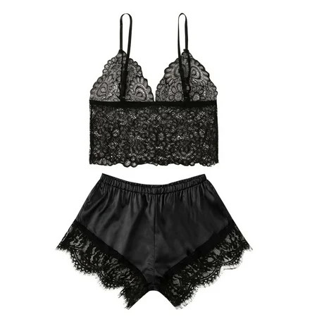 CLZOUD Stretch Crotch Top Black New Lace Lingerie Silk Underwear Sleepwear Underwear Pajamas Satin | Walmart (US)
