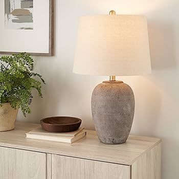 Nourison 23" Earth Brown Rustic Ceramic Jar Table Lamp for Bedroom, Living Room, Dining Room, Off... | Amazon (US)