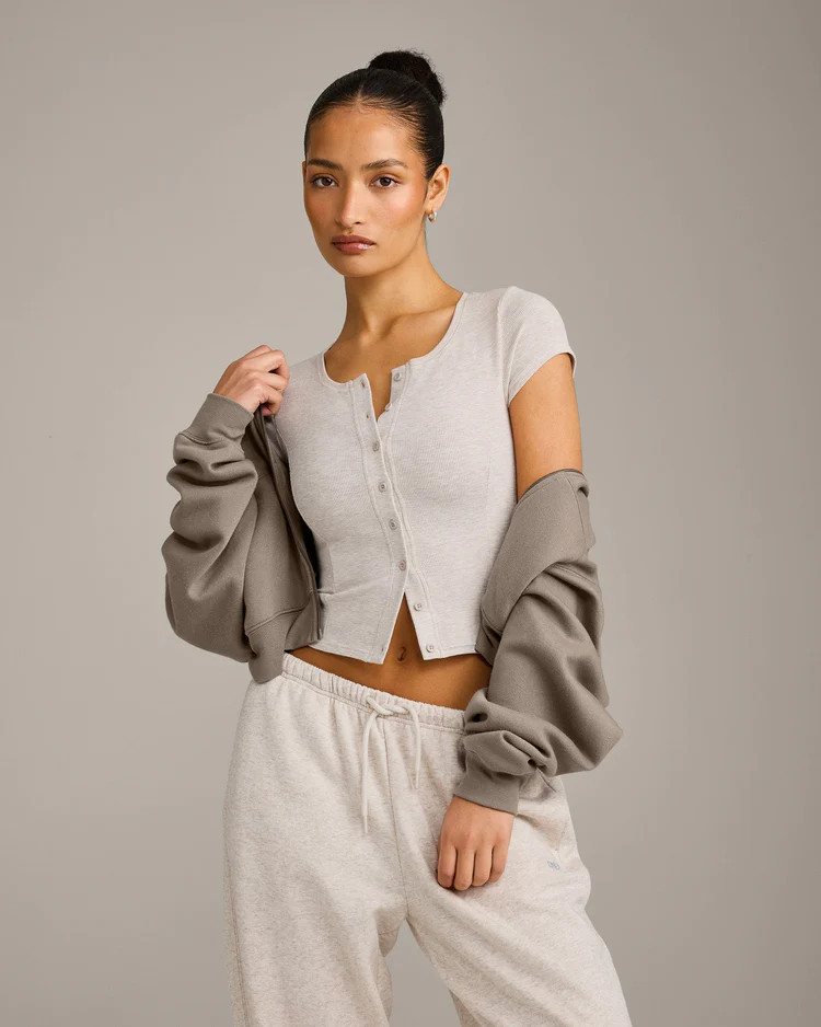 Mellow™ Rib Mid Short Sleeve Cardigan 
 Oat Marl | Oner Active (UK / US)