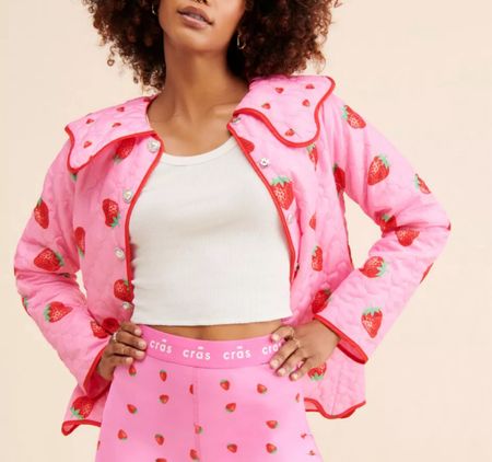 Cutest pink strawberry jacket on sale!!!

#LTKstyletip #LTKsalealert #LTKSeasonal