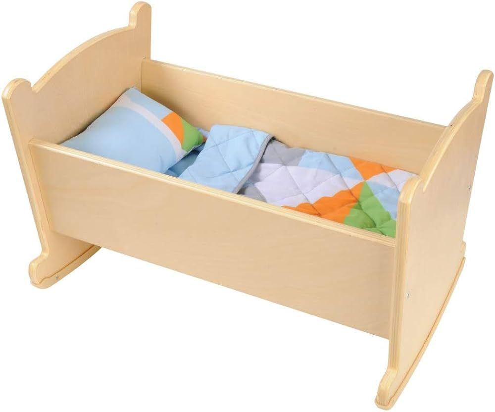 Kaplan Early Learning Wooden Doll Cradle with Pillow and Blanket for Role Playing, Bedding Styles Ma | Amazon (US)