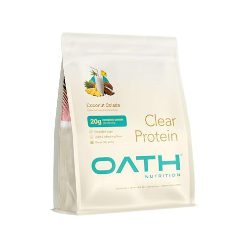 Oath Nutrition Clear Whey Isolate Protein Powder, Coconut Colada, 20g Complete Protein per Serving, No Added Sugar, Grass-Fed, 18 Servings | Amazon (US)