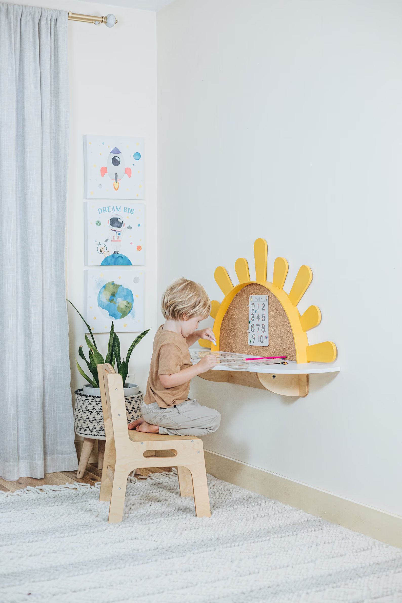 Sunshine Wall-mounted Kids Table, Preschool Set Desk and Chair, Montessori Furniture, Boho Style ... | Etsy (US)