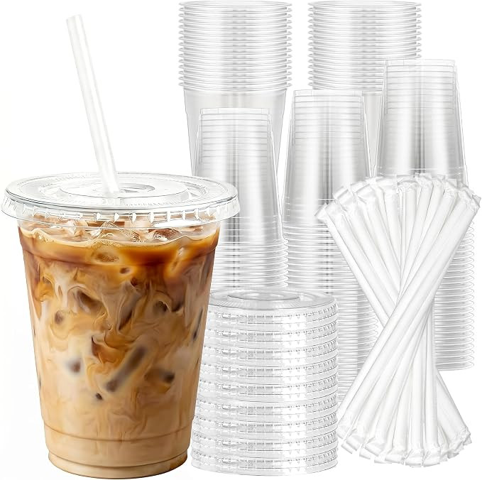 Charmount 100 Sets 16 oz Plastic Cups with Lids and Straws | Clear Disposable Cups for Dirty Soda... | Amazon (US)