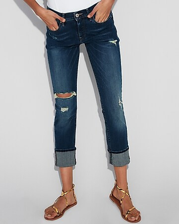 Mid Rise Cuffed Cropped Stretch Skinny Jeans | Express