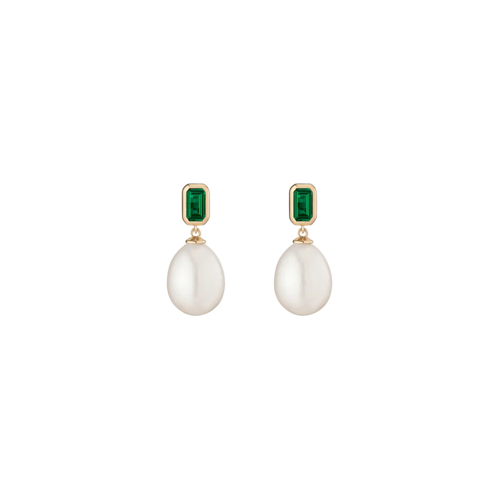 Lab Grown Emerald Heirloom Pearl Drop Earrings | AUrate New York