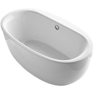 KOHLER Sunstruck 66 in. x 36 in. Oval Freestanding Bathtub with Fluted Shroud and Center Drain in... | The Home Depot
