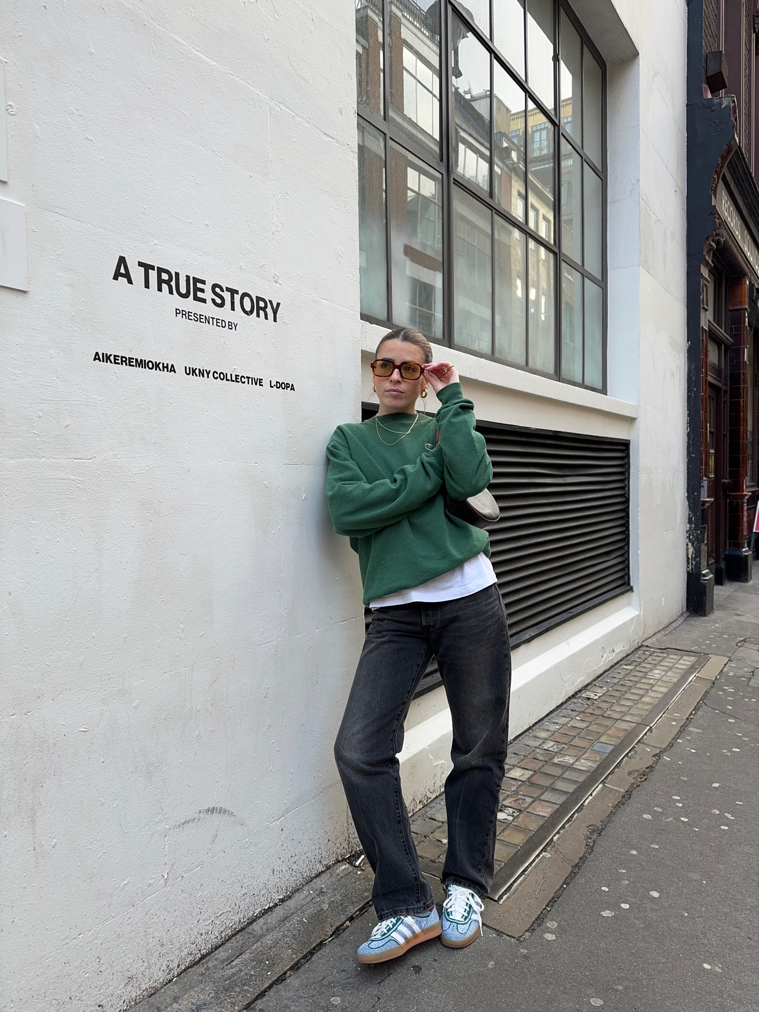 Green sweatshirt, white t-shirt, black straight jeans, denim blue trainers, tortoiseshell sunglasses

#LTKSeasonal #LTKstyletip #LTKeurope