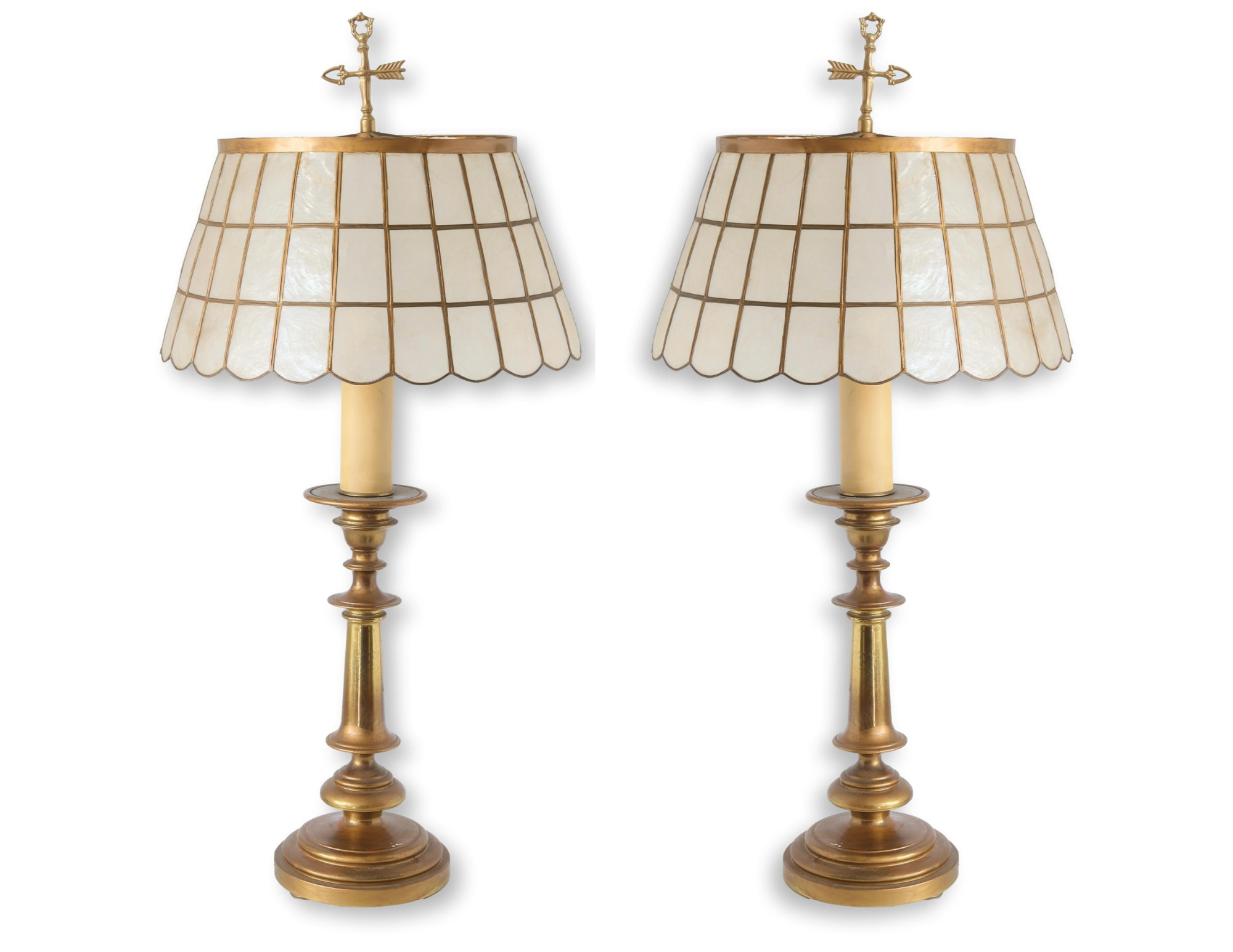 Midcentury Brass Lamps with Capiz Shades - New England Mercantile - Gold | One Kings Lane