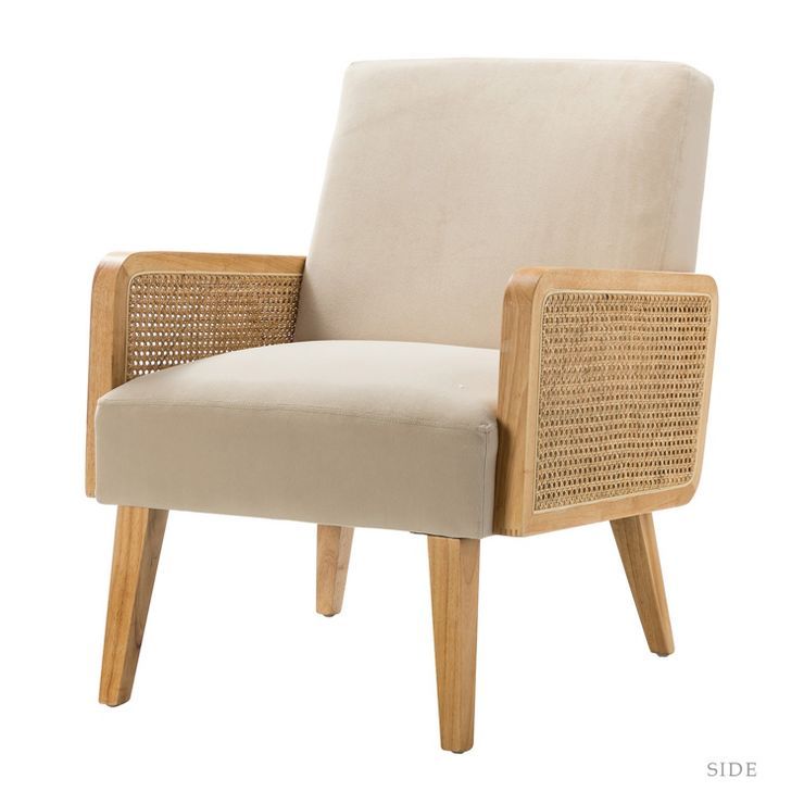 Chloé Cane Arm Chair with Wood Base Living Room Upholstered Accent Chair with Rattan Armrest | K... | Target
