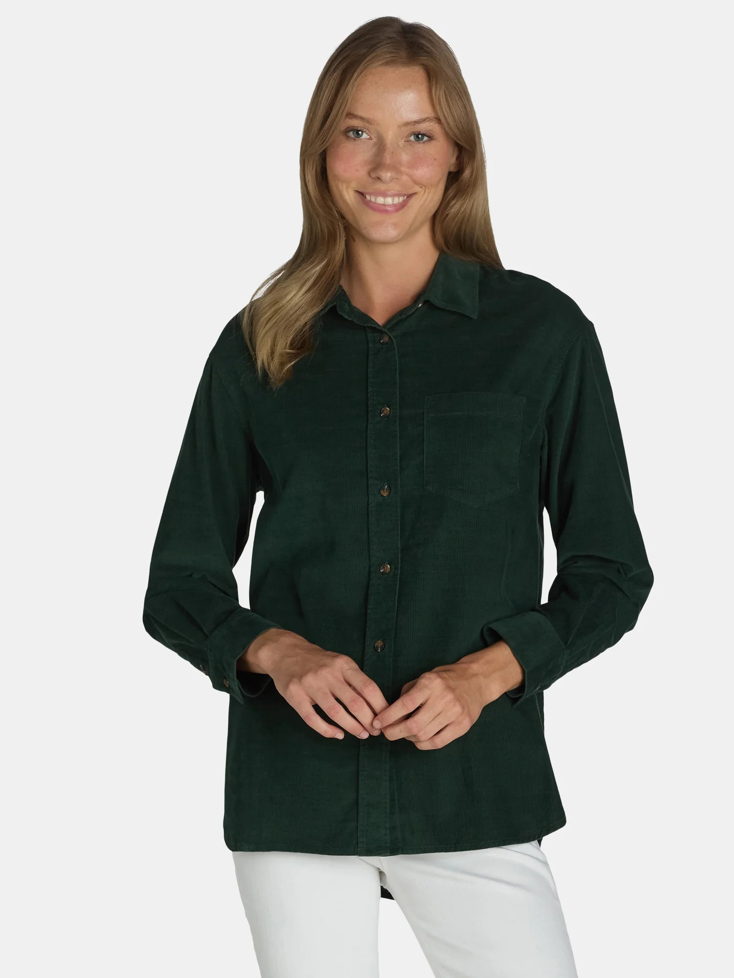 Time and Tru Women’s Cotton Corduroy Shirt with Long Sleeves, Sizes XS-XXXL | Walmart (US)