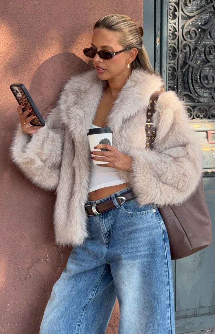 It Girl Sand Faux Fur Jacket | Beginning Boutique (US)