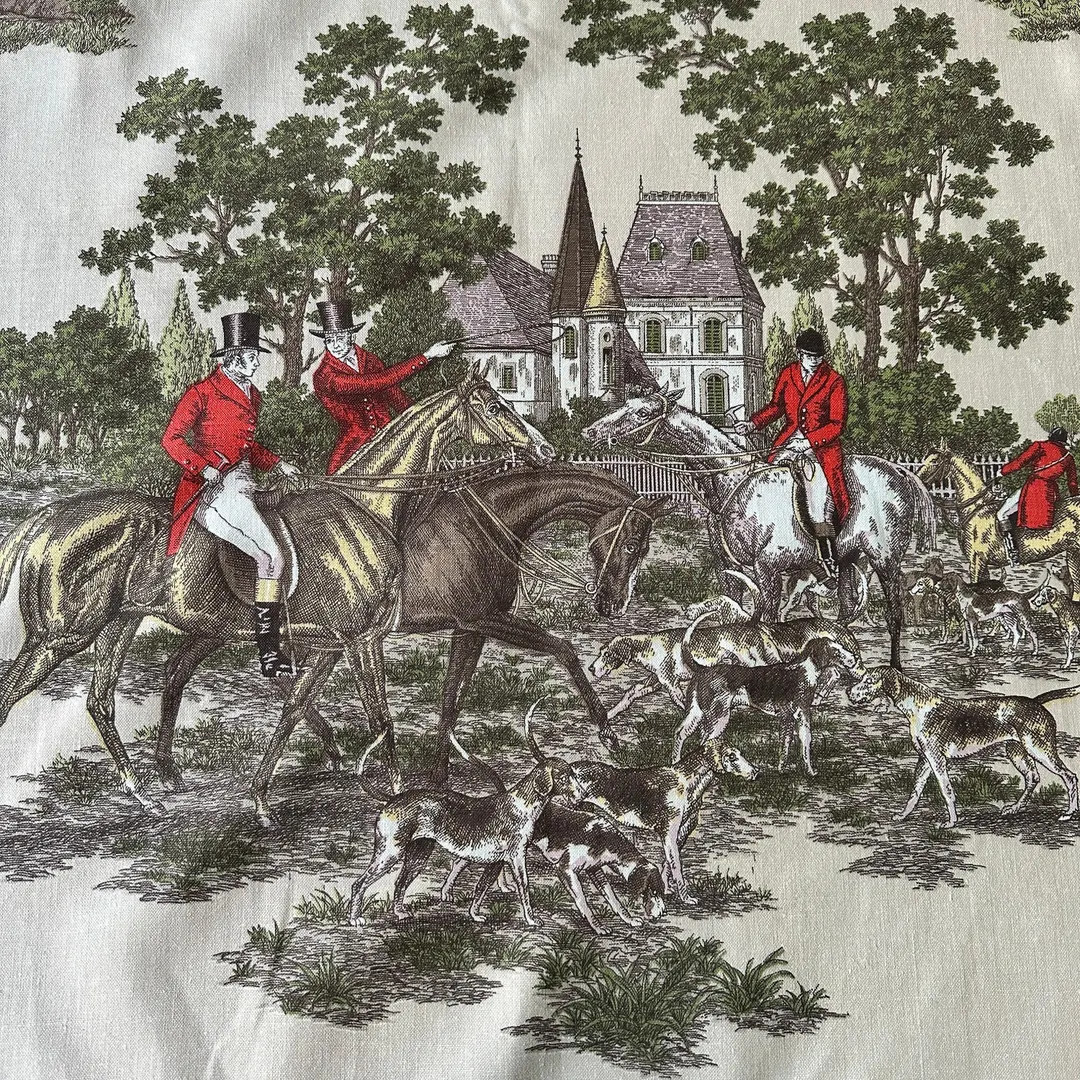 Vintage 1940s Linen Upholstery Fabric: Equestrian Fox Hunt Toile - Etsy | Etsy (US)
