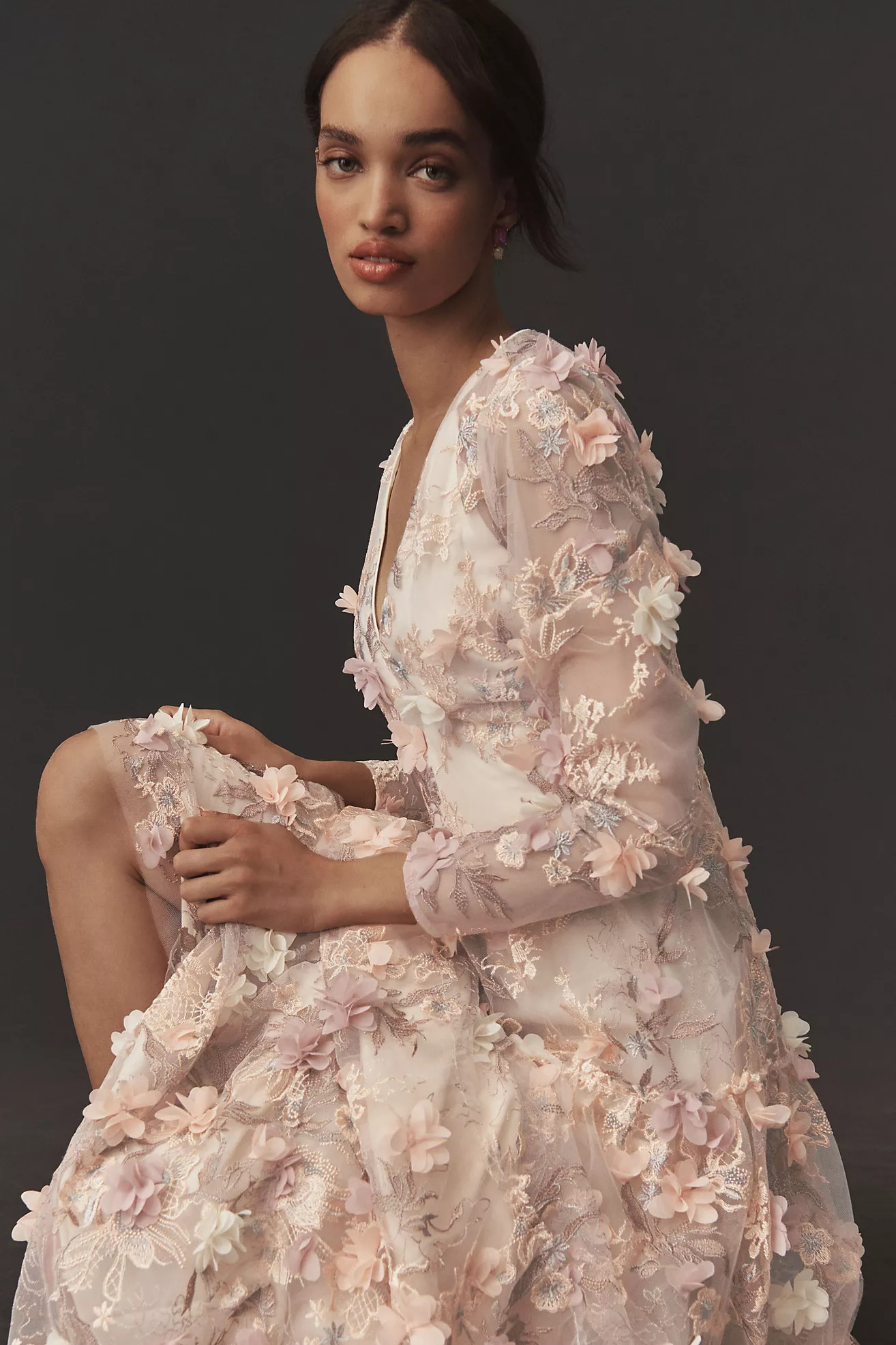 Dress The Population Angelina Long-Sleeve V-Neck Maxi Dress | Anthropologie (US)