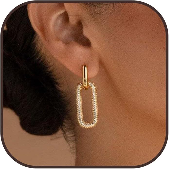 14K Gold Plated Link Chain Earrings for Women Trendy Paperclip Square Hoop Earrings Minimalist Je... | Amazon (US)