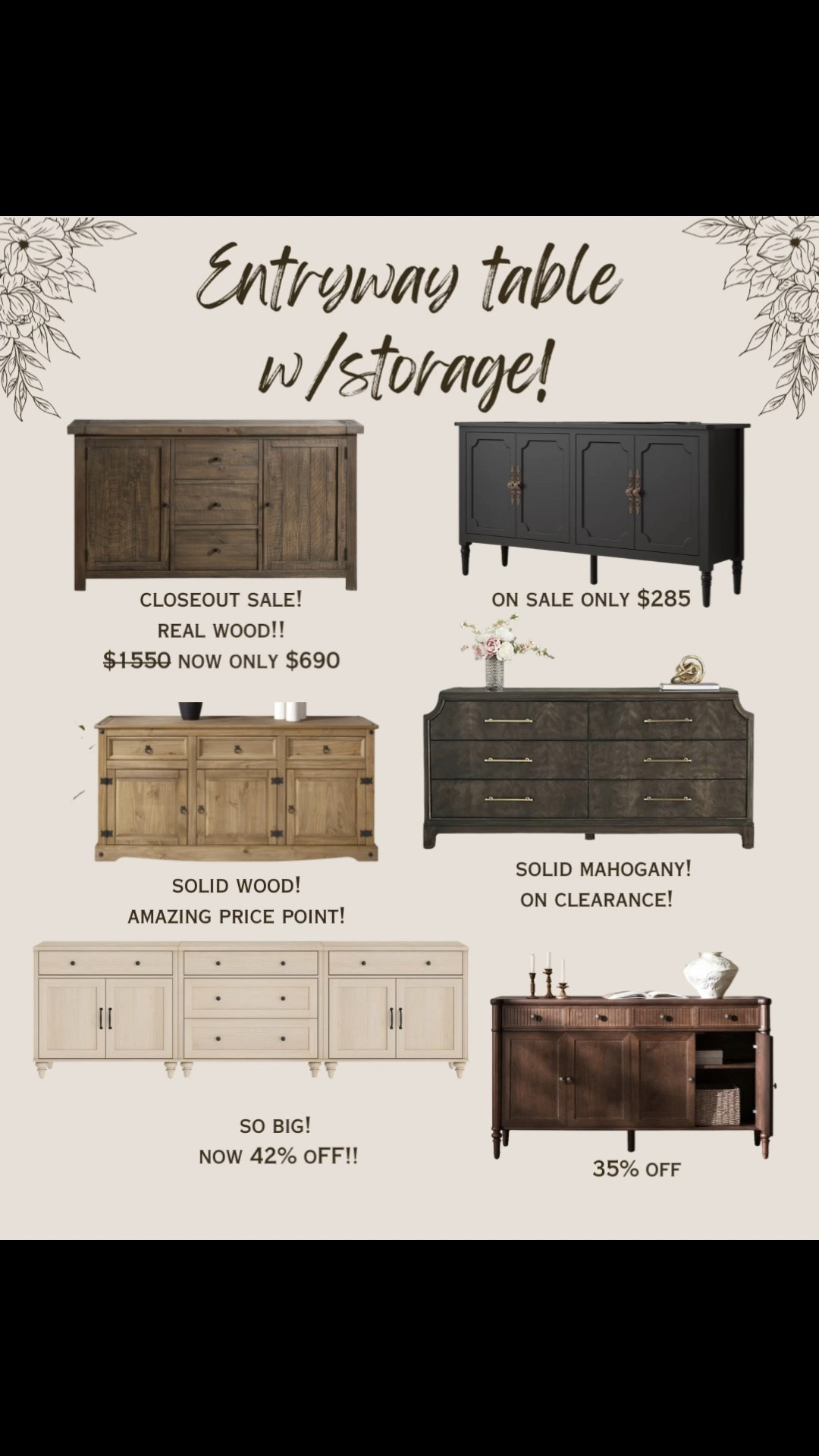 If you need additional storage space in your entryway check out these pieces! They are on sale 🙌

Shop by clicking the thumbnails below 👇 

Sideboard, console table, entryway table, entryway table with storage, console table with drawers

#LTKmomlife #LTKHome #LTKSaleAlert