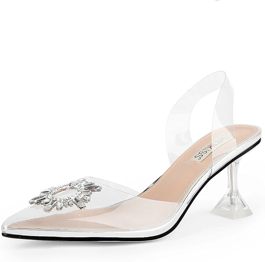 wetkiss Silver Heels for Women Dress Shoes Wedding Shoes for Bride Silver Rhinestone Heels for Wo... | Amazon (US)