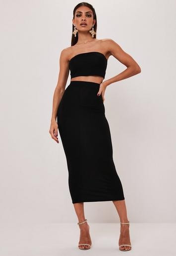 Black Bandeau Top And Midi Skirt Co Ord Set | Missguided (US & CA)