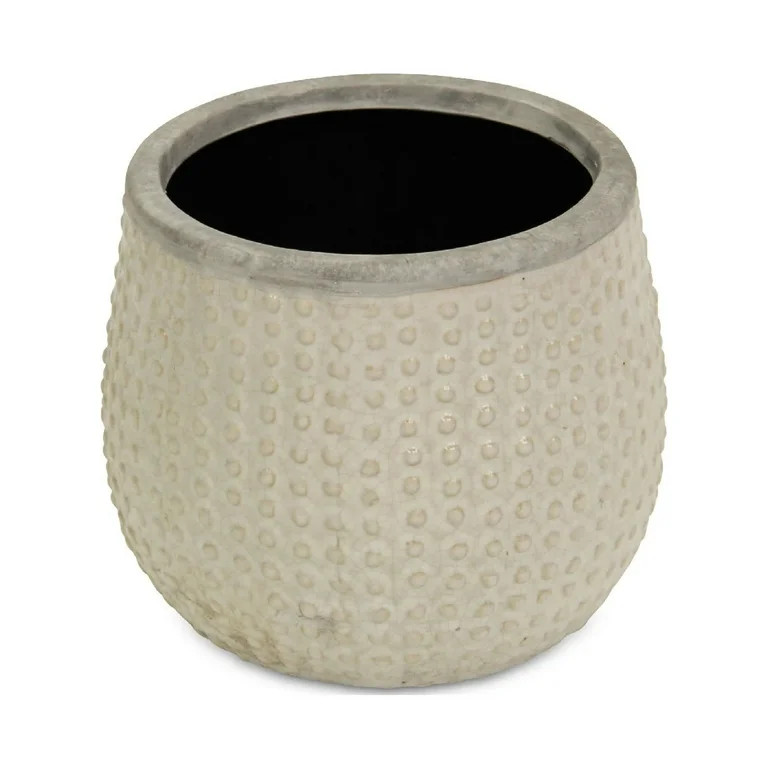 Contemporary Home Living 6" Beige and Gray Rim Large Dotted Curved Planter Pot - Walmart.com | Walmart (US)
