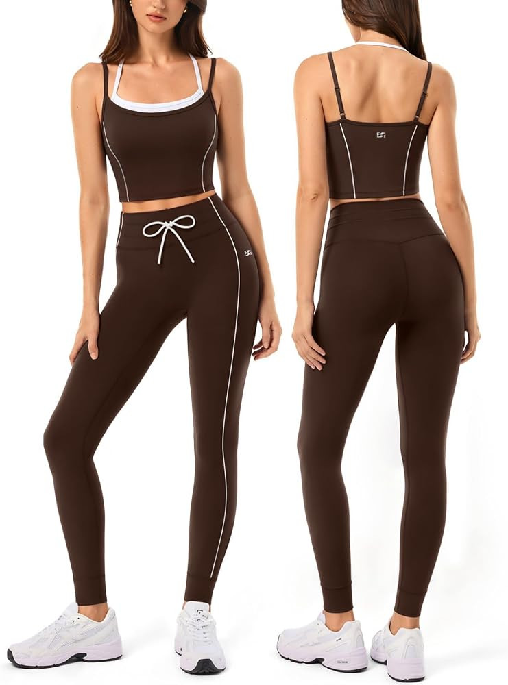 Workout Sets for Women, Drawstring Seamless Leggings with Workout Tank Tops,2 Piece Outfits for Pilates,Gym,Yoga | Amazon (US)