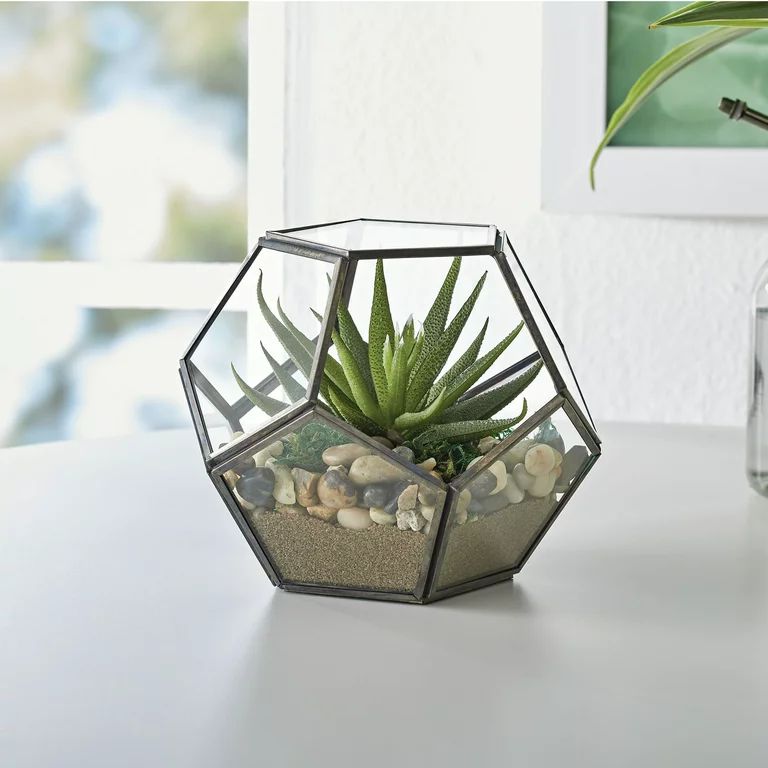 Better Homes & Gardens Geo Metal and Glass Terrarium, 6 in L x 6 in W x 5 in H - Walmart.com | Walmart (US)