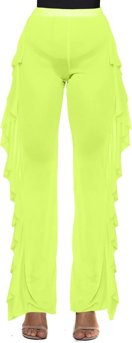 Willow Dance Women's Perspective Sheer Mesh Ruffle Pants Swimsuit Bikini Bottom Cover up Pants | Amazon (US)