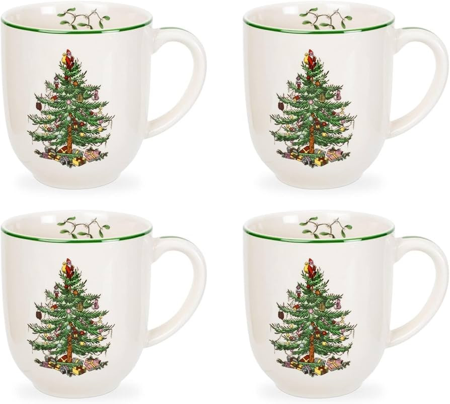 Spode Christmas Tree Cafe Mug (Set of 4) - 14 Oz Ceramic Holiday Coffee Mugs for Tea, Hot Chocola... | Amazon (US)