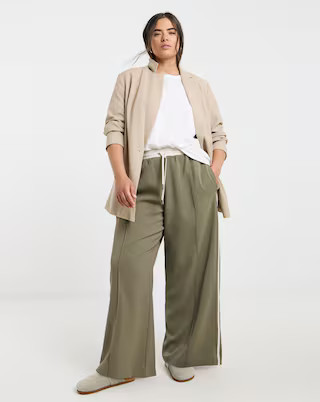 Simply Be Khaki Side Stripe Contrast Waistband Trouser | Simply Be | Simply Be (UK)
