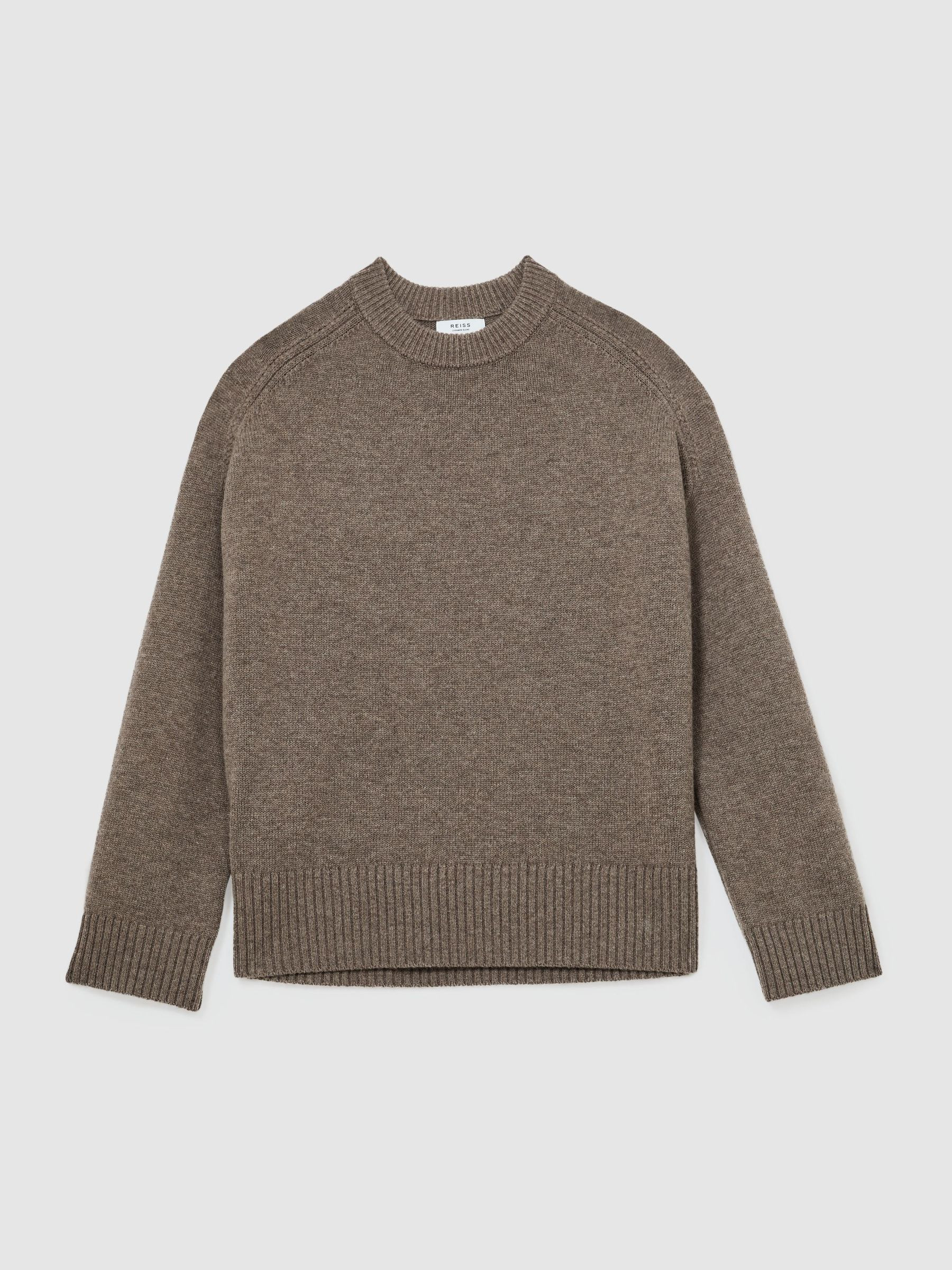 Reiss Wool-Cashmere Crew-Neck Raglan Jumper in Dark Neutral | REISS | Reiss US
