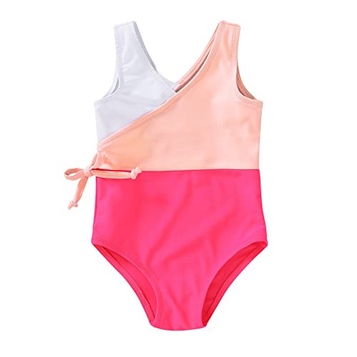 YOUNGER TREE Toddler Girl One Piece Swimsuit Color Block Stripe Swimwear Summer Beach Bathing Suit 12M-5T (12-18 Months, Red Pink) | Amazon (US)