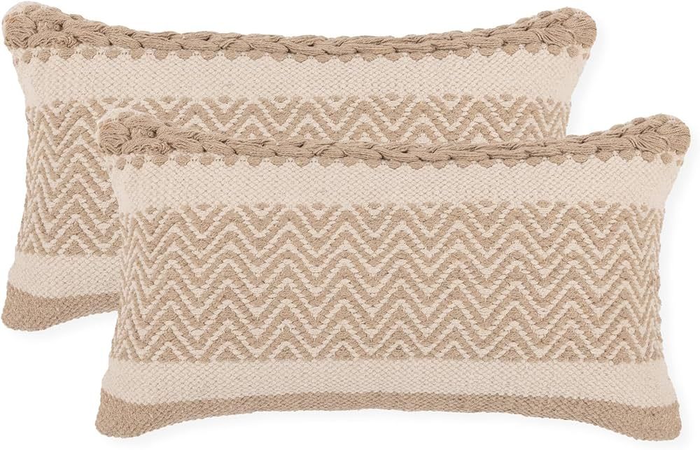 REDEARTH · Boho Textured Throw Pillow Cushion Covers- Lumbar Woven Tufted Decorative Farmhouse C... | Amazon (US)