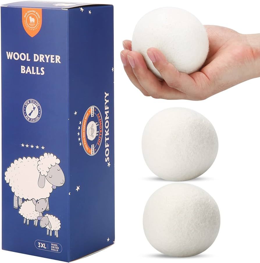 Wool Dryer Balls Handmade 3 Pack XL,Organic Laundry Dryer Balls,100% New Zealand Wool Natural Fab... | Amazon (US)