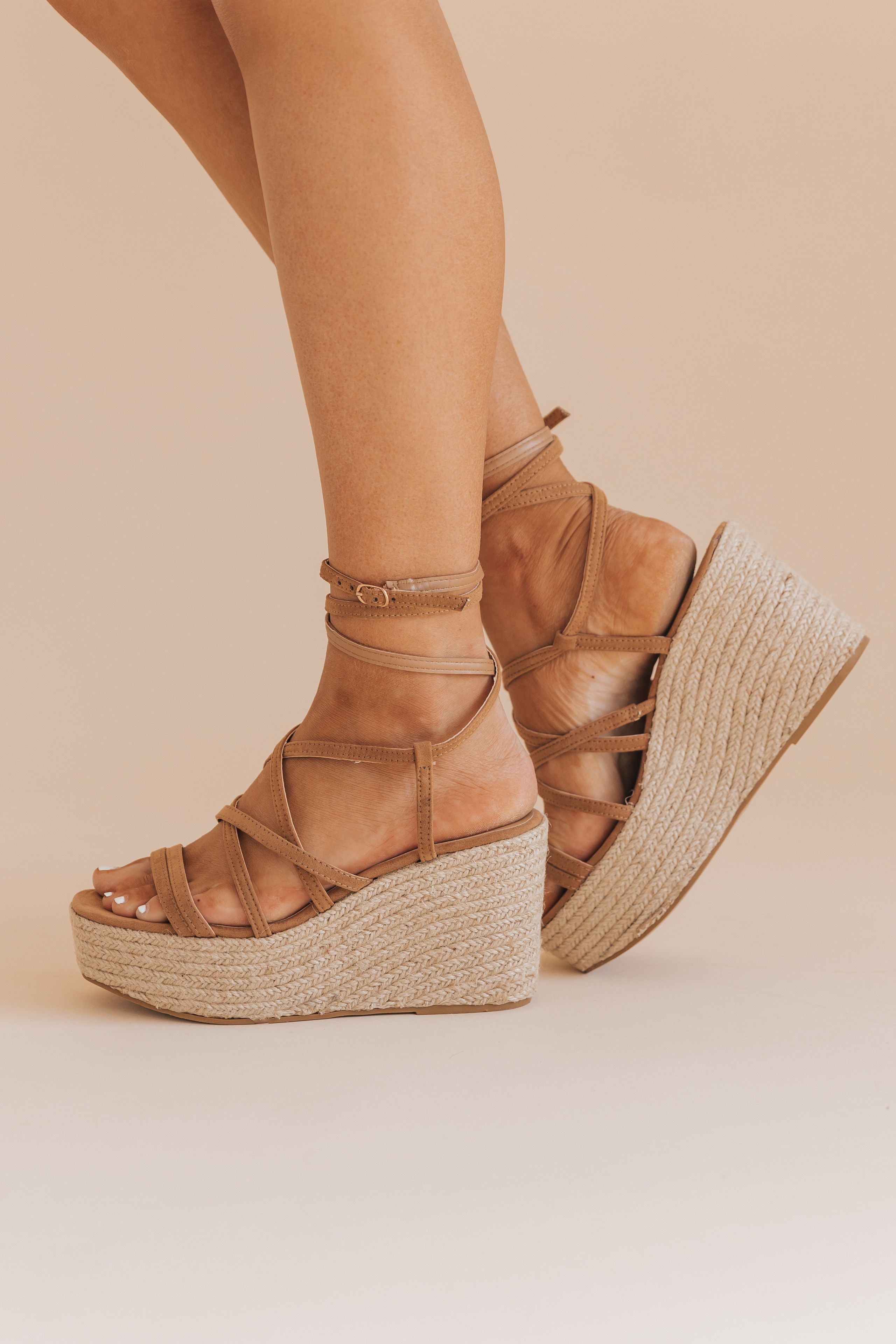 Tan Faux Suede Strappy Espadrille Wedges | Magnolia Boutique