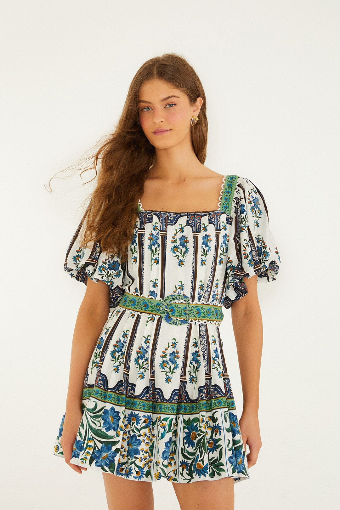 Off-White Manoela Belted Lenzing Ecovero Euroflax Mini Dress | FARM Rio | FarmRio (US)