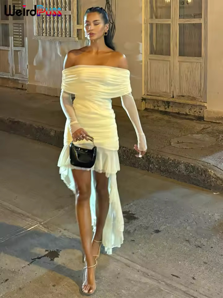 Vestido Sexy elegante de gato extraño para mujer, vestido con cuello oblicuo, dobladillo Irregul... | Aliexpress EU