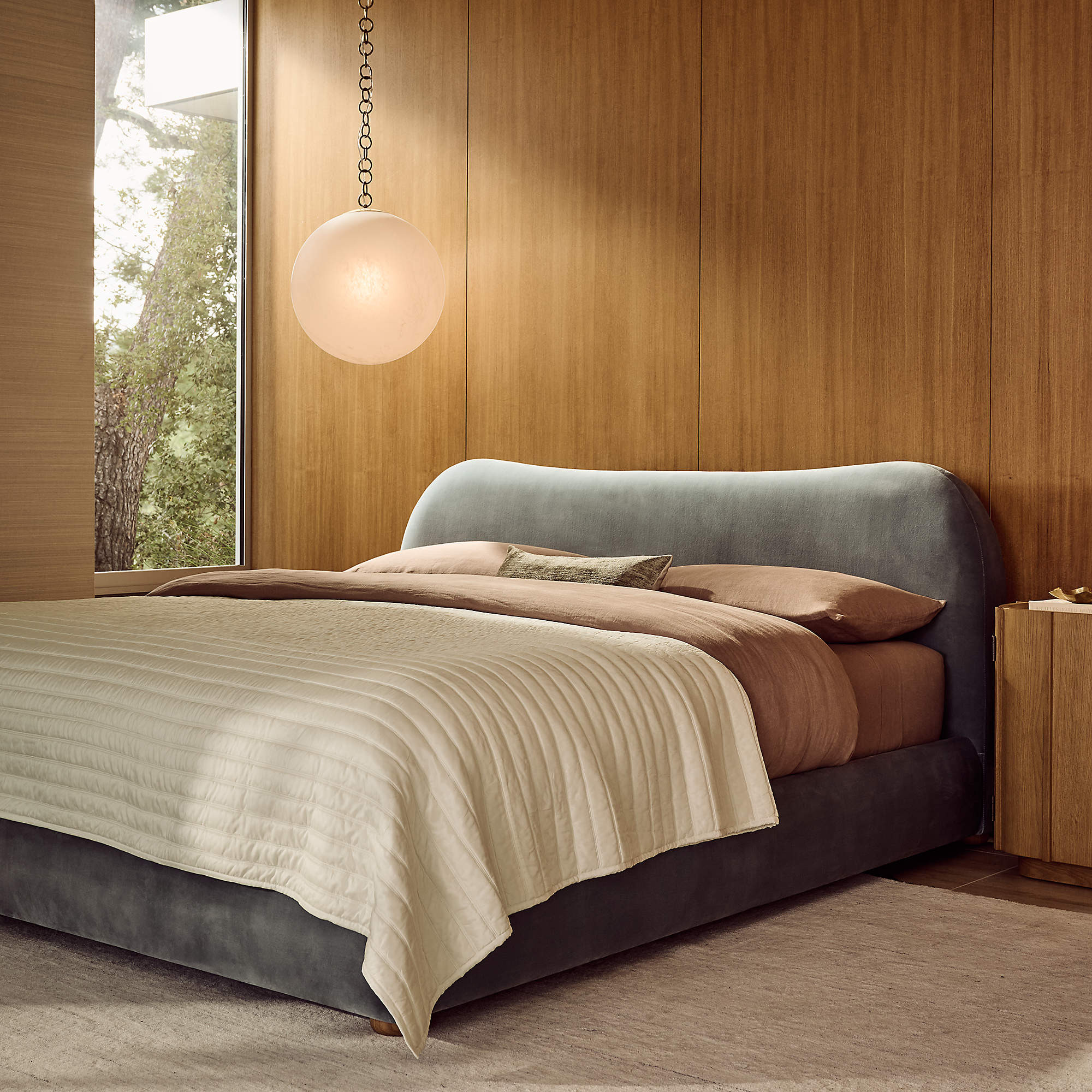 Diana Light Blue Velvet Queen Bed | CB2 | CB2